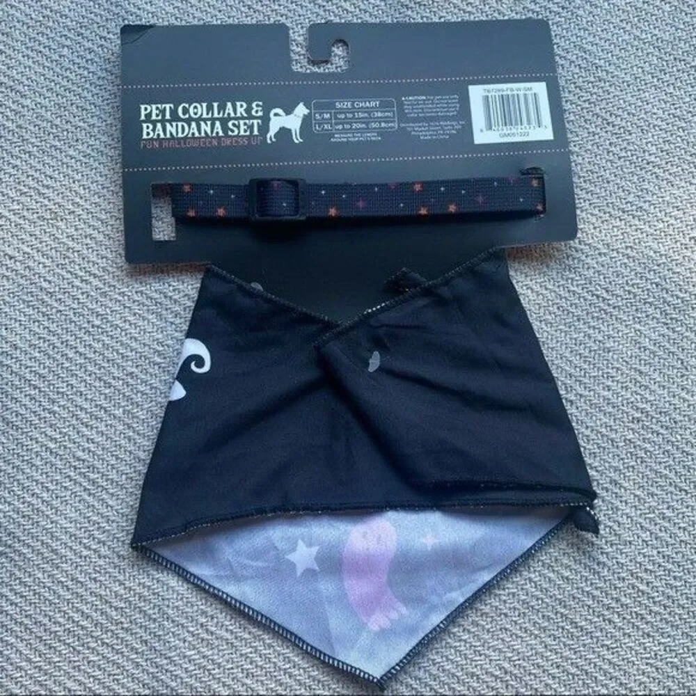 Sweet & Spooky Dog Halloween Matching Collar Bandana Set NWT Black Small/Med